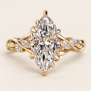 Marquise Cut Lab Grown Diamond Split Shank Engagement Ring in Yellow Gold