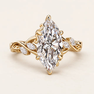 Marquise Cut Lab Grown Diamond Split Shank Engagement Ring in Yellow Gold
