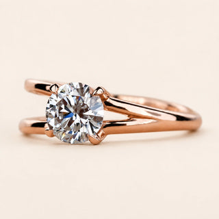 Round Cut Lab Grown Diamond Split Shank Engagement Ring in Rose Gold