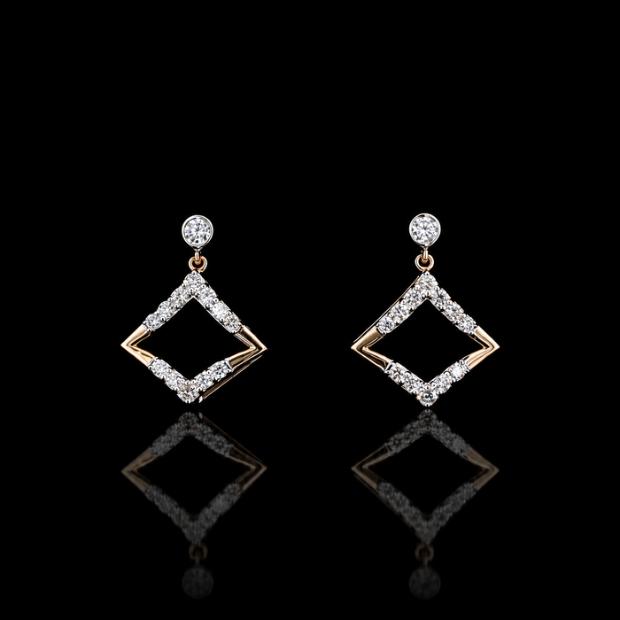 yellow gold geometric drop earrings with round lab grown diamonds
