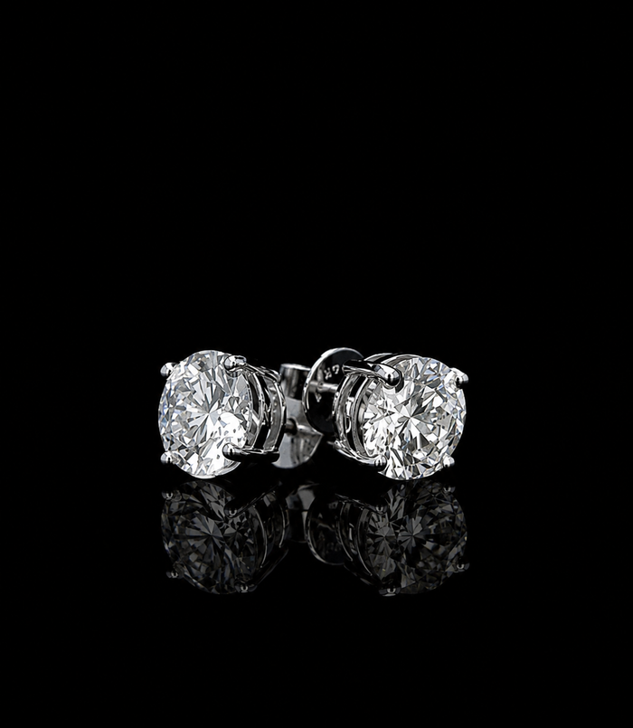 White gold round 4-prong stud earrings with 5.01ct total lab grown diamonds