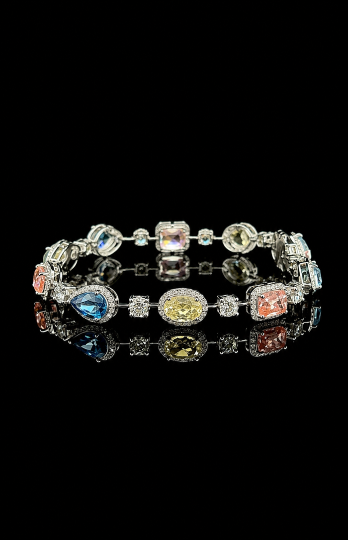white gold mixed fancy color bracelet with lab grown diamonds