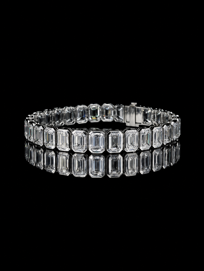 white gold emerald cut tennis bracelet with lab grown diamonds