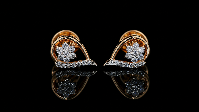 yellow gold floral teardrop earrings with round lab grown diamonds