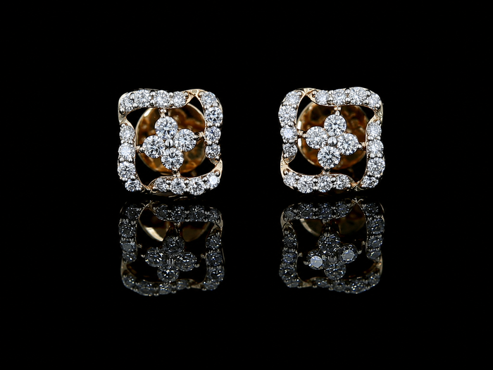 Yellow gold floral swirl earrings with round lab grown diamonds