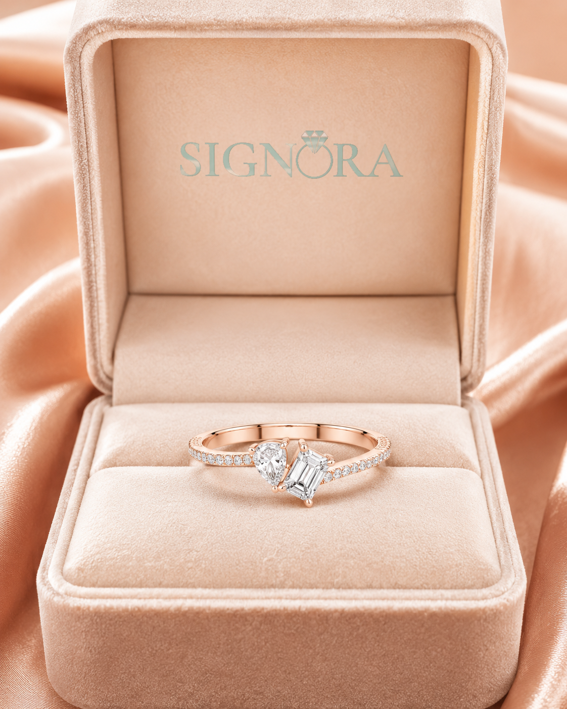 Pear Emerald Diamond Ring