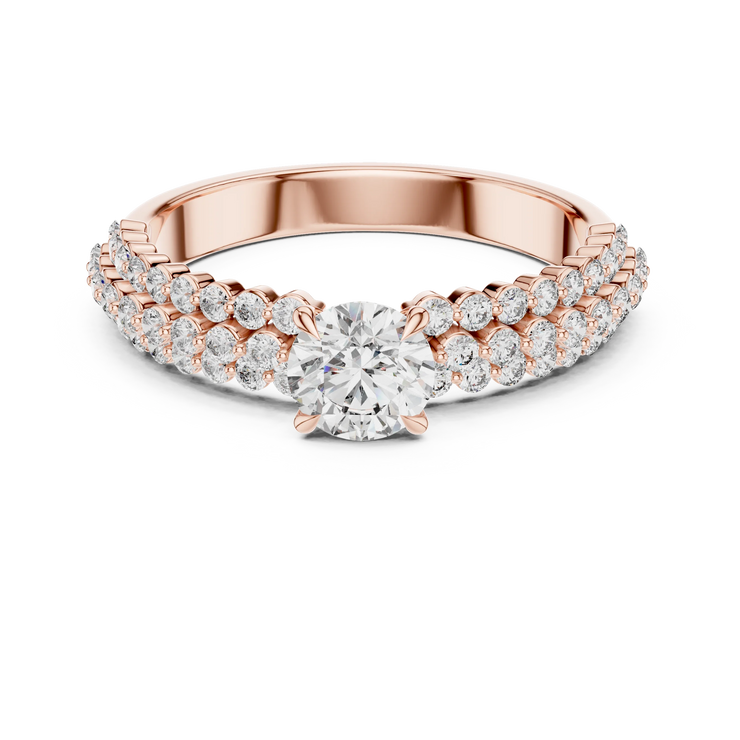 Round Lab Grown Diamond Double Row Pavé Engagement Ring