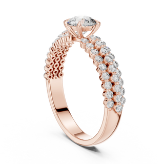 Round lab grown diamond double row pavé engagement ring in rose gold