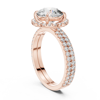 Round lab grown diamond halo engagement ring in rose gold