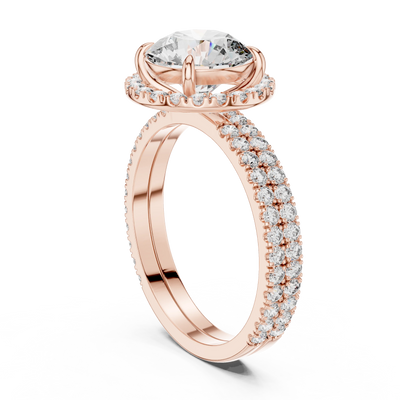 Round lab grown diamond halo engagement ring in rose gold