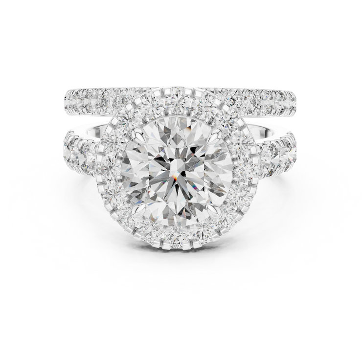 Round Lab Grown Diamond Halo Split Shank Engagement & Anniversary Ring Set