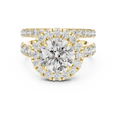 Round Lab Grown Diamond Halo Split Shank Engagement & Anniversary Ring Set