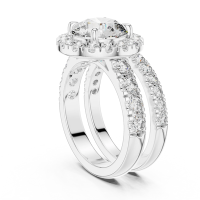 Round Lab Grown Diamond Halo Split Shank Engagement & Anniversary Ring Set