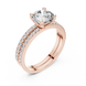 Round brilliant diamond ring with double pavé diamond band and four-prong solitaire setting