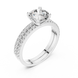 Round brilliant diamond ring with double pavé diamond band and four-prong solitaire setting