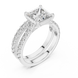 Princess cut diamond ring with double pavé diamond band and four-prong setting