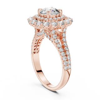 round diamond double halo ring in rose gold