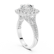 Round brilliant diamond engagement ring with double halo setting and pavé diamond band