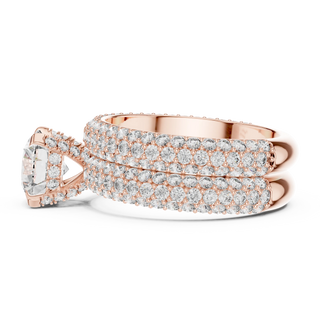 round lab grown diamond pavé ring in rose gold
