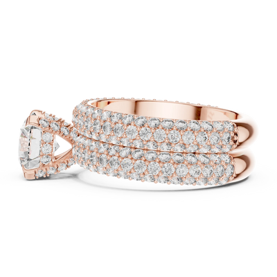 round lab grown diamond pavé ring in rose gold
