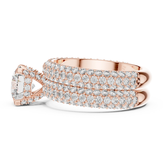 round lab grown diamond pavé ring in rose gold
