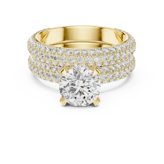round lab grown diamond pavé ring in yellow gold
