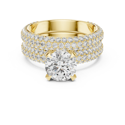round lab grown diamond pavé ring in yellow gold

