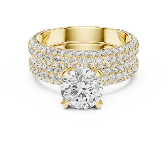 round lab grown diamond pavé ring in yellow gold
