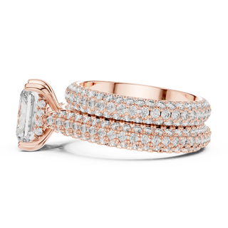 radiant lab grown diamond pavé ring in rose gold
