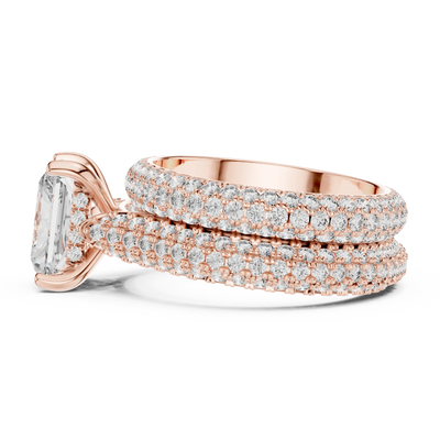 radiant lab grown diamond pavé ring in rose gold
