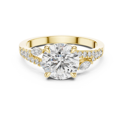 round diamond bypass engagement ring in yellow gold
