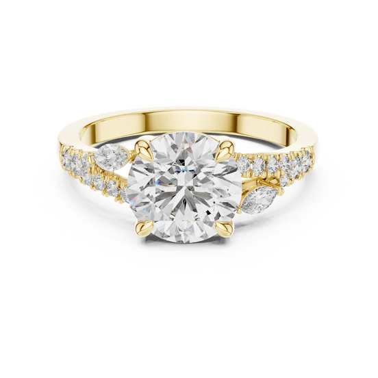 round diamond bypass engagement ring in yellow gold
