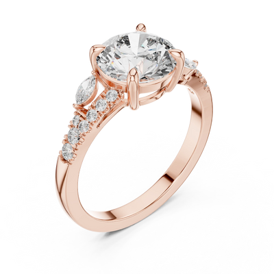 round diamond bypass engagement ring in rose gold
