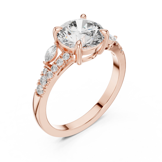 round diamond bypass engagement ring in rose gold
