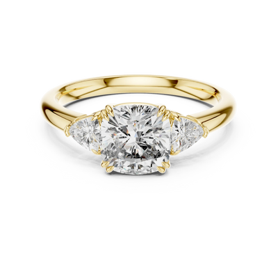 Cushion Lab Grown Diamond Three Stone Engagement Ring (1.78 ct, Trillion Sides)