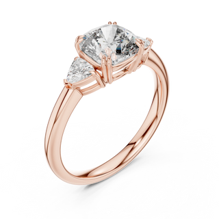 Cushion Lab Grown Diamond Three Stone Engagement Ring (1.78 ct, Trillion Sides)