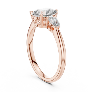 Pear lab grown diamond three stone engagement ring in rose gold