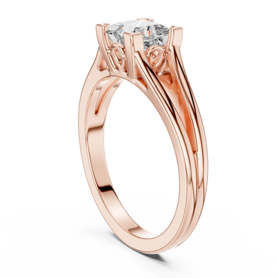 Princess lab grown diamond split shank engagement ring in rose gold