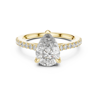 Pear lab grown diamond pavé engagement ring in yellow gold