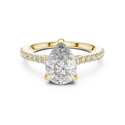 Pear lab grown diamond pavé engagement ring in yellow gold