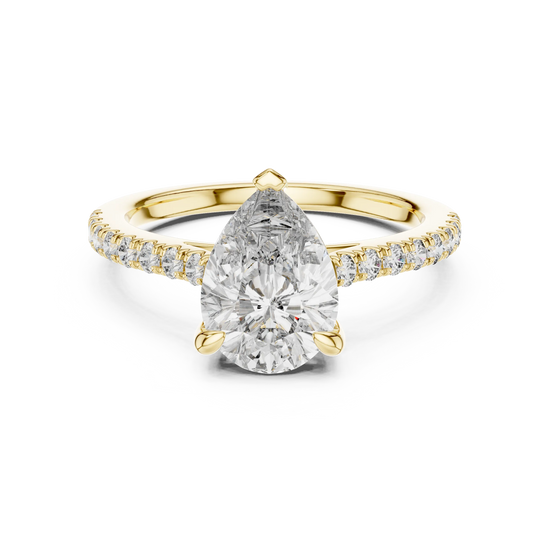 Pear lab grown diamond pavé engagement ring in yellow gold