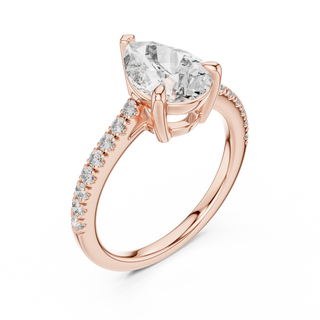 Pear lab grown diamond pavé engagement ring in rose gold