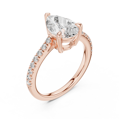 Pear lab grown diamond pavé engagement ring in rose gold