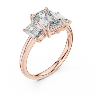 Emerald Lab Grown Diamond Three Stone Engagement Ring in Rose Gold