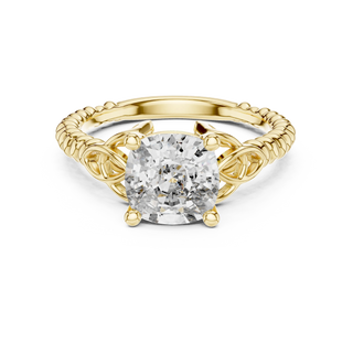 cushion lab grown diamond solitaire ring in yellow gold