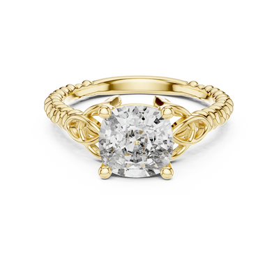 cushion lab grown diamond solitaire ring in yellow gold