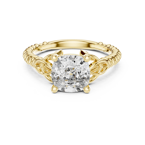 cushion lab grown diamond solitaire ring in yellow gold