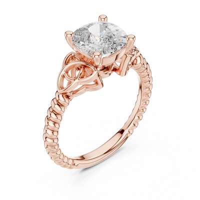 cushion lab grown diamond solitaire ring in rose gold