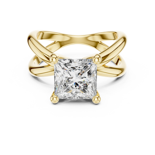 princess lab grown diamond crossover solitaire ring in yellow gold