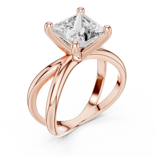 princess lab grown diamond crossover solitaire ring in rose gold